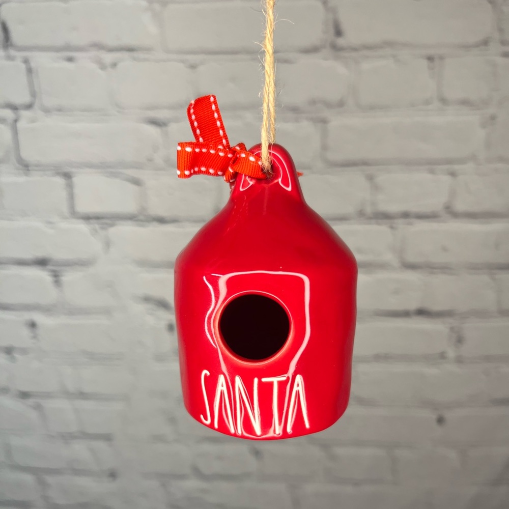 Rae Dunn Red Santa Mini Christmas Birdhouse‎ Ornament Ribbon Bow NWT